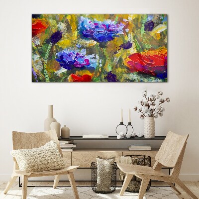 A floral landscape in intense colors Glass Print