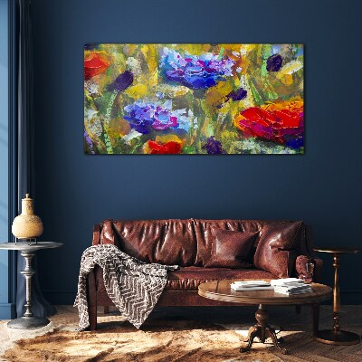 A floral landscape in intense colors Glass Print