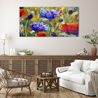 A floral landscape in intense colors Glass Print