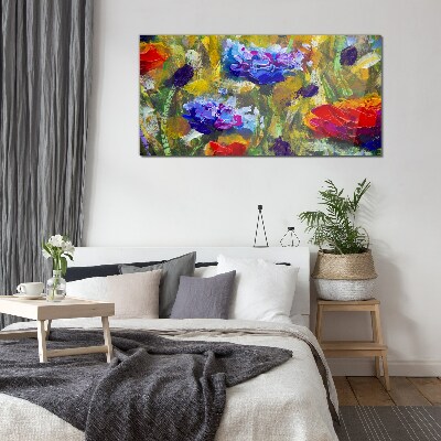 A floral landscape in intense colors Glass Print