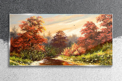 Autumn scenery with a river Glass Print