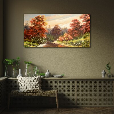 Autumn scenery with a river Glass Print