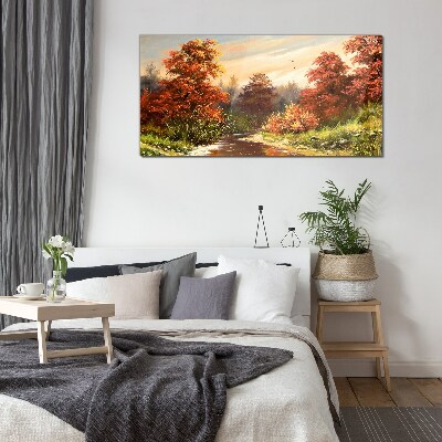 Autumn scenery with a river Glass Print