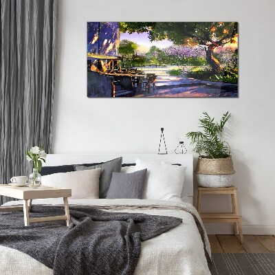 Spring landscape with flowering trees Glass Wall Art