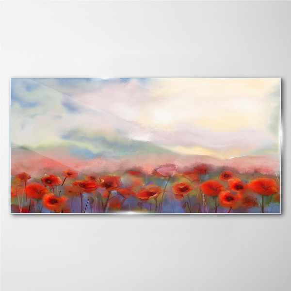 Floral landscape in pastel colors Glass Wall Art