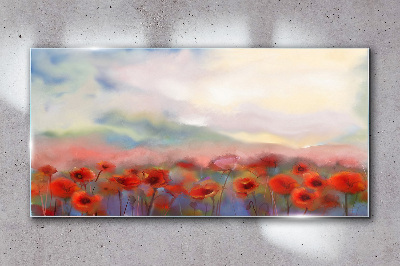 Floral landscape in pastel colors Glass Wall Art