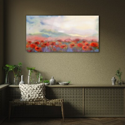 Floral landscape in pastel colors Glass Wall Art