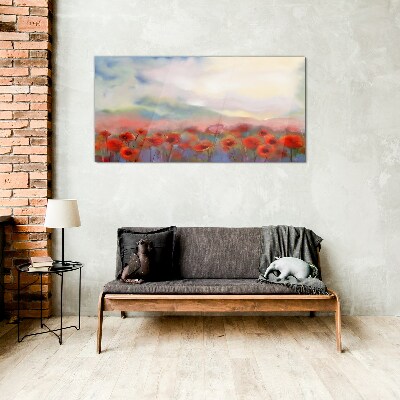 Floral landscape in pastel colors Glass Wall Art