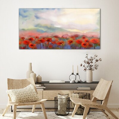 Floral landscape in pastel colors Glass Wall Art