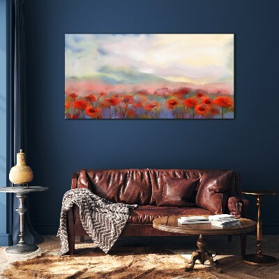Floral landscape in pastel colors Glass Wall Art