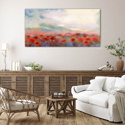 Abstract flowers poppies Glass Wall Art