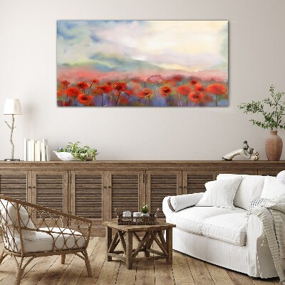Floral landscape in pastel colors Glass Wall Art
