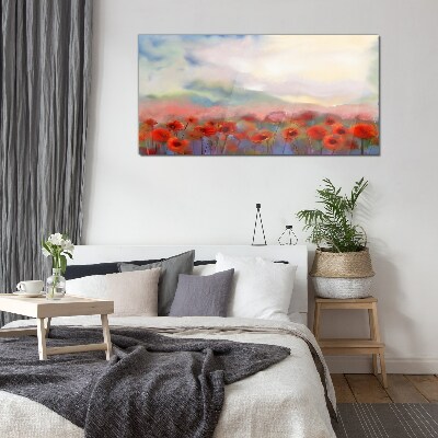 Floral landscape in pastel colors Glass Wall Art