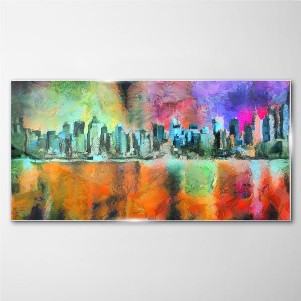 Colorful city skyline landscape Glass Print
