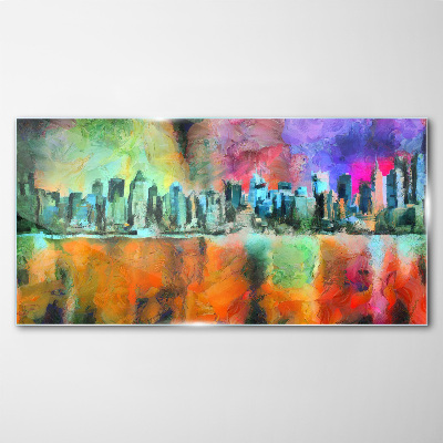 Colorful city skyline landscape Glass Print