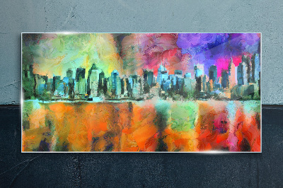 Colorful city skyline landscape Glass Print