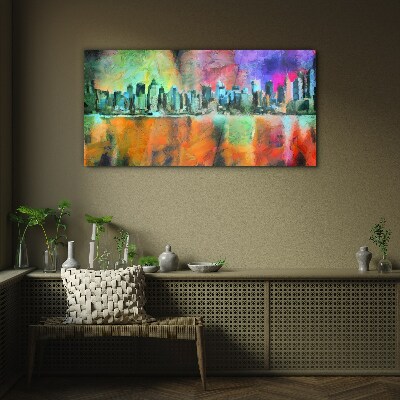 Colorful city skyline landscape Glass Print