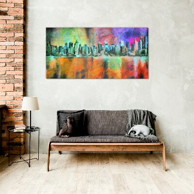 Colorful city skyline landscape Glass Print