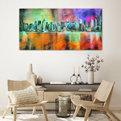 Colorful city skyline landscape Glass Print
