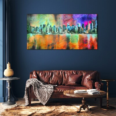 Colorful city skyline landscape Glass Print