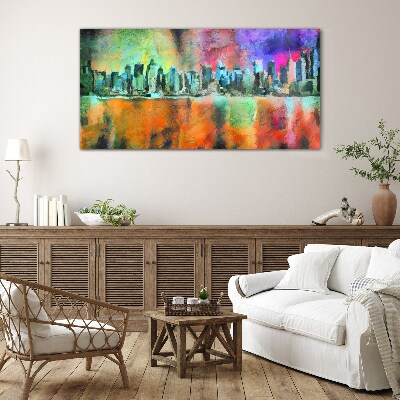 Colorful city skyline landscape Glass Print