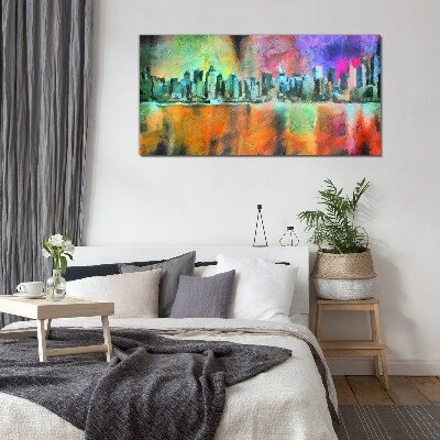Colorful city skyline landscape Glass Print