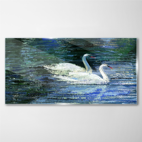 Calm water with swans Glass Wall Art
