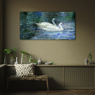 Calm water with swans Glass Wall Art