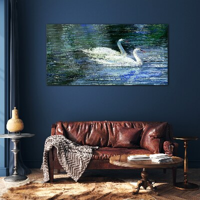 Calm water with swans Glass Wall Art