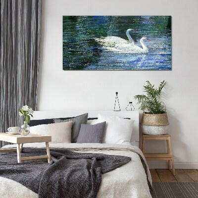 Calm water with swans Glass Wall Art