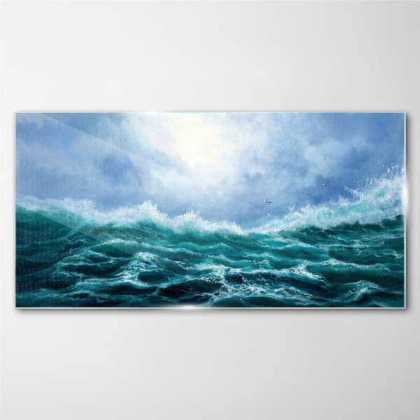 Stormy sea in shades of blue Glass Print