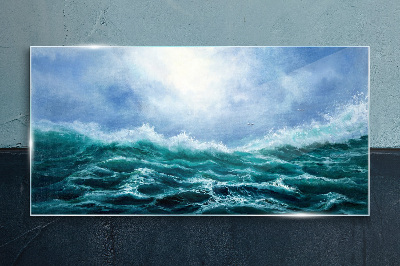 Stormy sea in shades of blue Glass Print