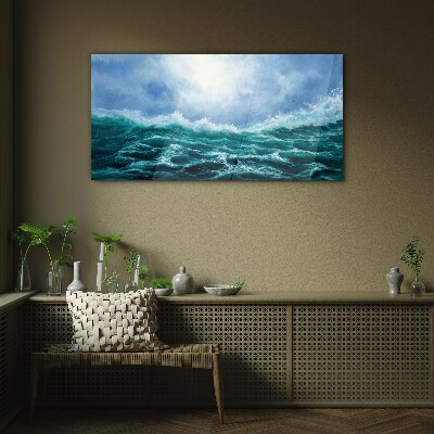 Stormy sea in shades of blue Glass Print