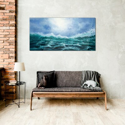 Stormy sea in shades of blue Glass Print