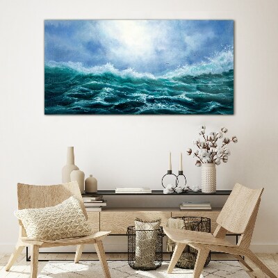 Stormy sea in shades of blue Glass Print