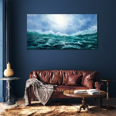 Stormy sea in shades of blue Glass Print
