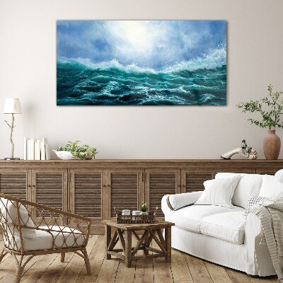 Stormy sea in shades of blue Glass Print