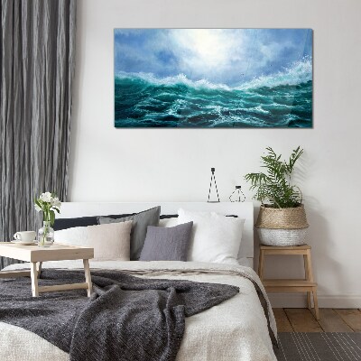 Stormy sea in shades of blue Glass Print