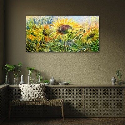 Sunflowers in the summer sun Glass Print