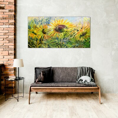 Sunflowers in the summer sun Glass Print