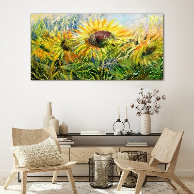 Sunflowers in the summer sun Glass Print
