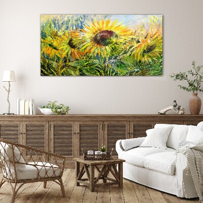 Sunflowers in the summer sun Glass Print
