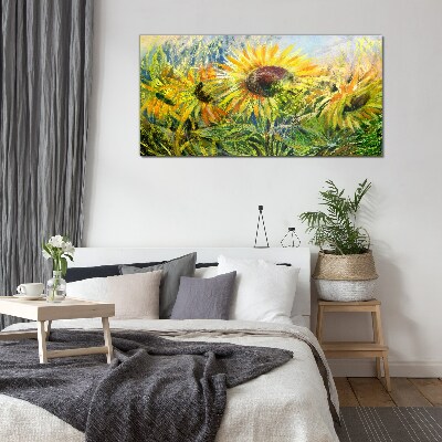 Sunflowers in the summer sun Glass Print