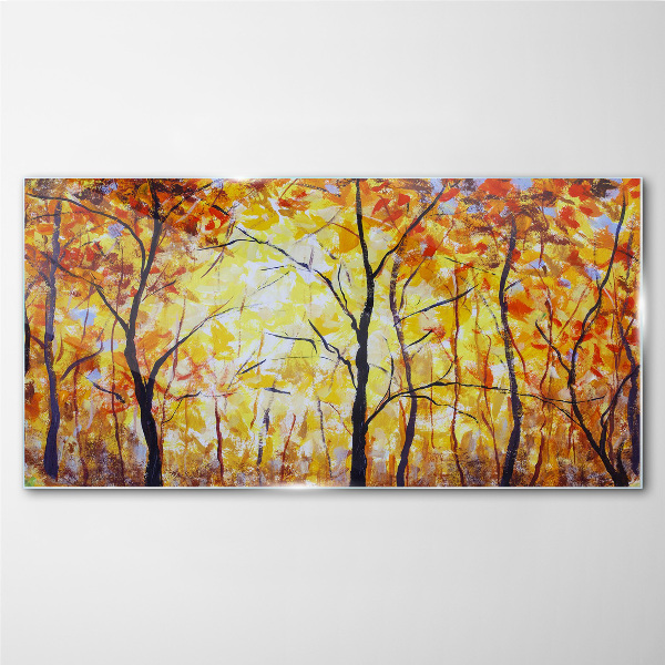 Golden autumn in the forest Glass Print