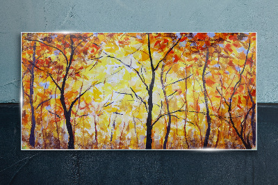 Golden autumn in the forest Glass Print