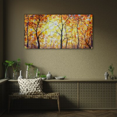 Golden autumn in the forest Glass Print