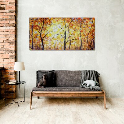 Golden autumn in the forest Glass Print