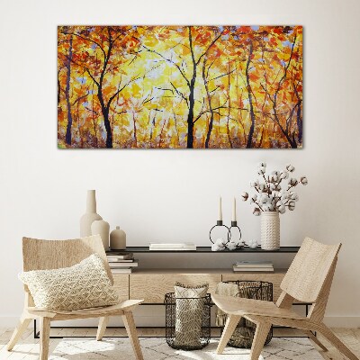 Golden autumn in the forest Glass Print