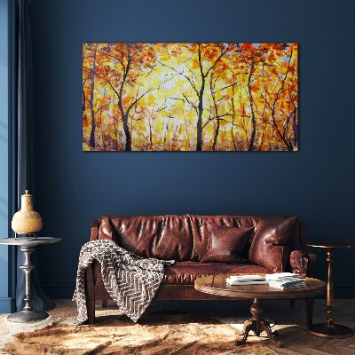 Golden autumn in the forest Glass Print
