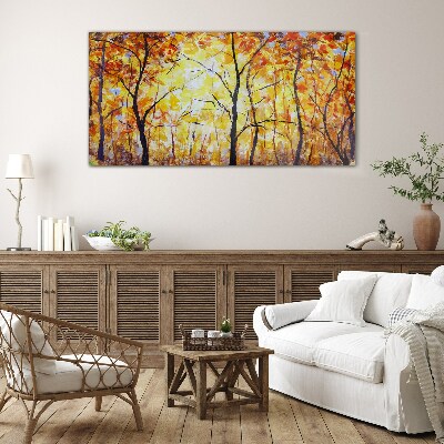 Golden autumn in the forest Glass Print